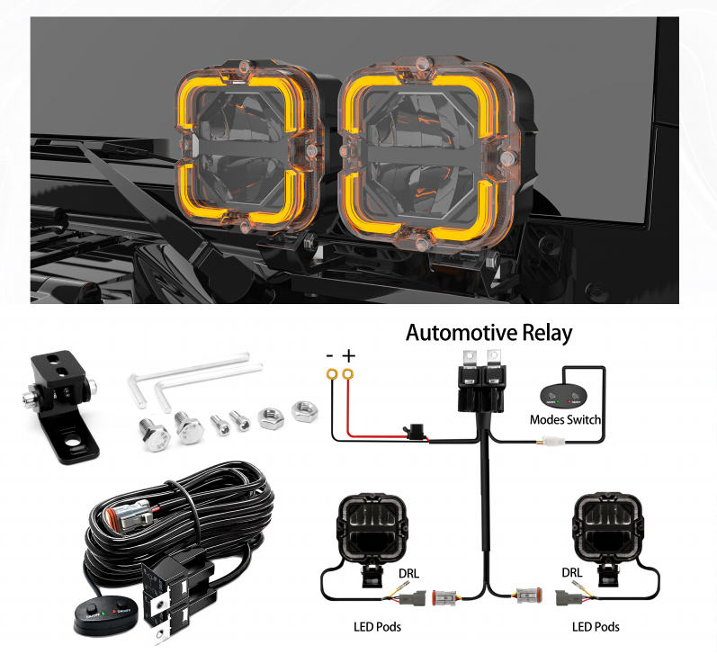 Code 4 LED 4 Inch Square Reaper Pod Lights with DRL