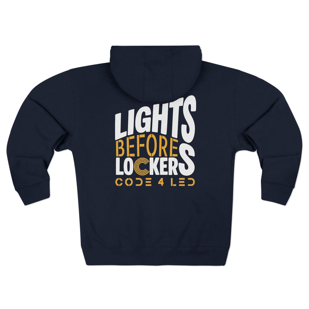 Code 4 LED Zip Hoodie — "Lights Before C" Graphic Zip-Up