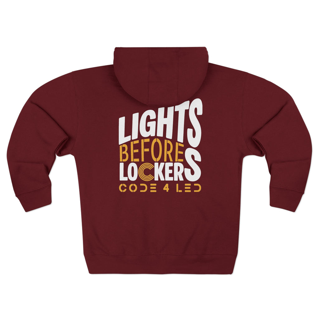 Code 4 LED Zip Hoodie — "Lights Before C" Graphic Zip-Up