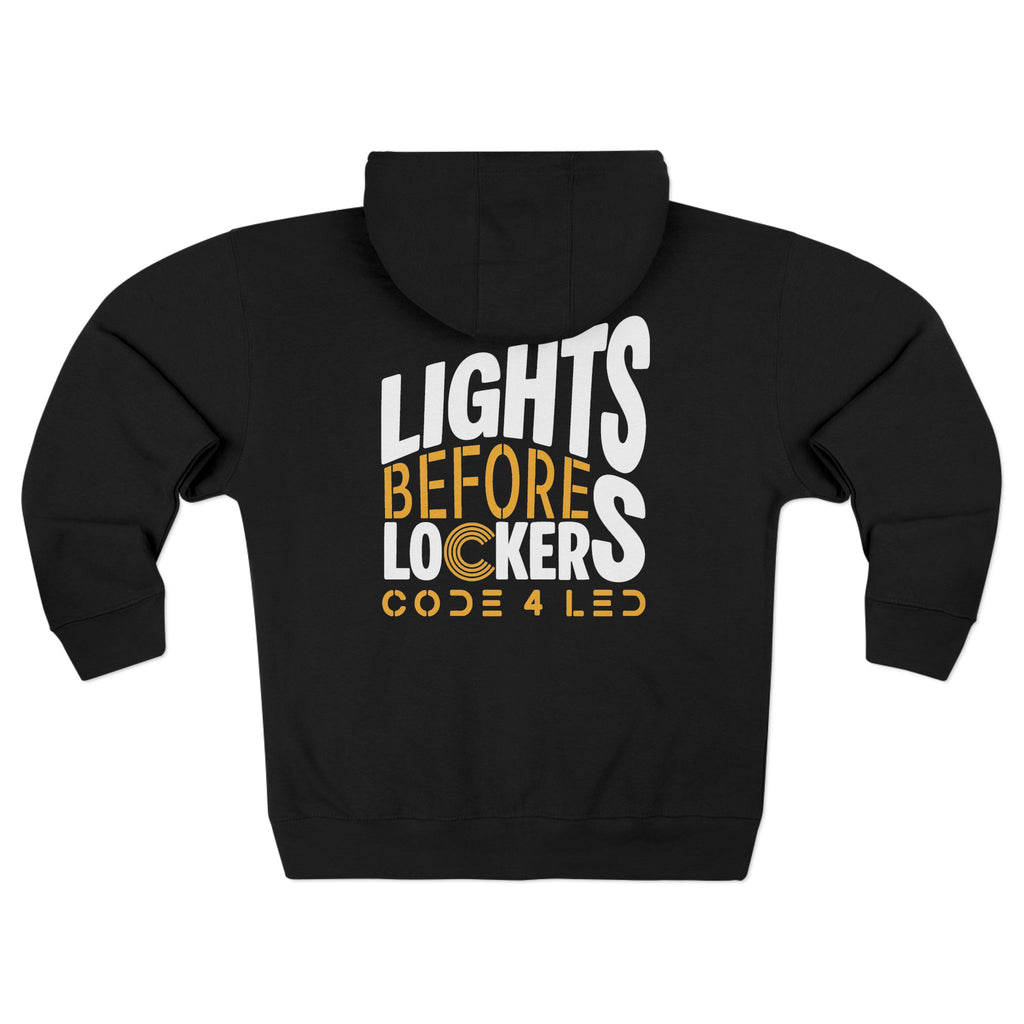 Code 4 LED Zip Hoodie — "Lights Before C" Graphic Zip-Up