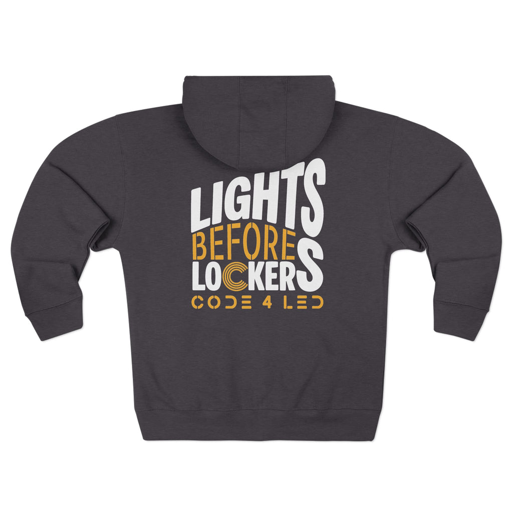 Code 4 LED Zip Hoodie — "Lights Before C" Graphic Zip-Up